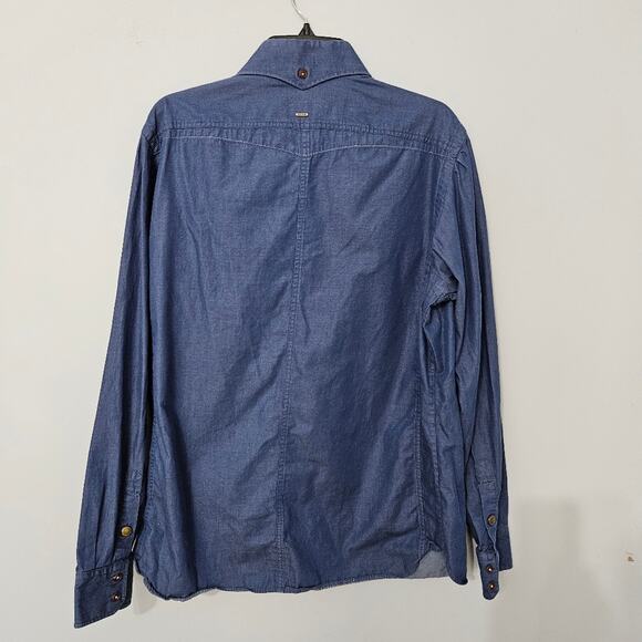 RAW Correctline By G-Star Mens Blue Snap Shirt Chambray Western Casual Barn - Picture 10 of 15